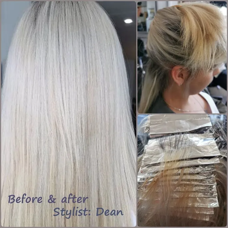 Before and after platinum blonde transformation